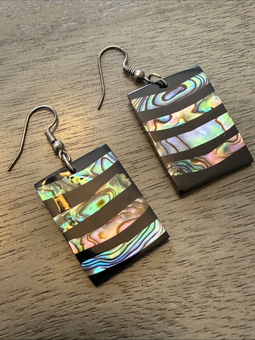 Abalone Inlay Drop Black Rectangle Earrings Classic